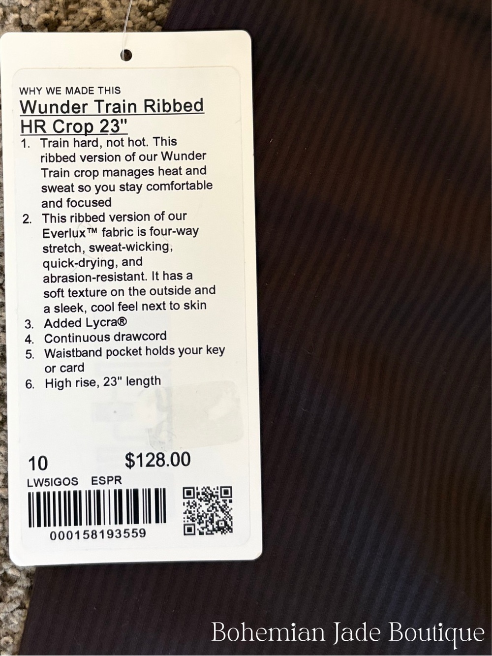 Lululemon Wunder Train Ribbed High-Rise Crop 23” Leggings NWT Size 10 Espresso - Picture 9 of 9
